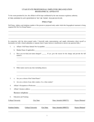 Document preview: Utah State Professional Employer Organization Biographical Affidavit - Utah