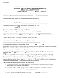 Professional Employer Organization - Licensed Through an Assurance Organization License Application - Utah