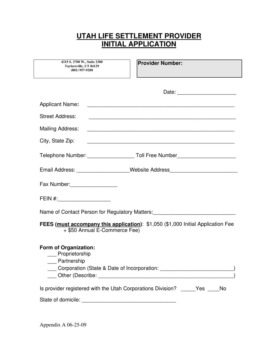 Appendix A Utah Life Settlement Provider Initial Application - Utah, Page 3