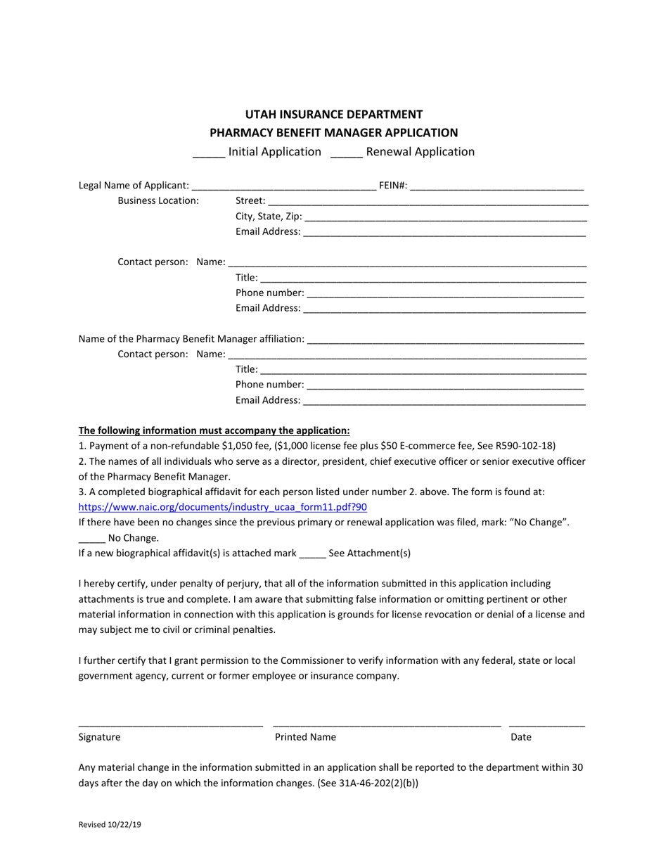 Pharmacy Benefit Manager Application - Utah, Page 1