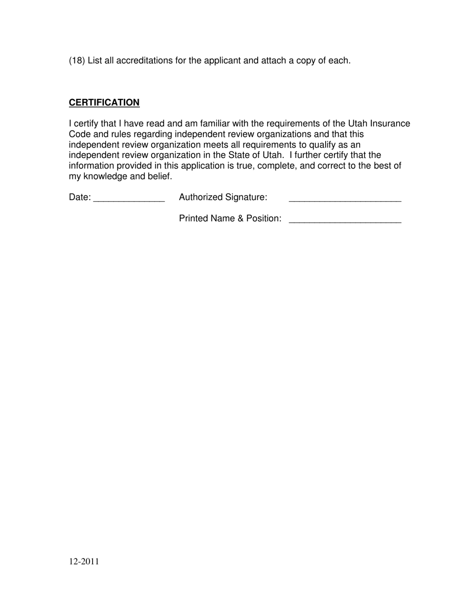 Utah Independent Review Organization Application and Checklist Fill