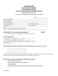 Application for Service Contract Provider, Home Warranty Provider, Vehicle Protection Product Warranty Provider - Utah, Page 2