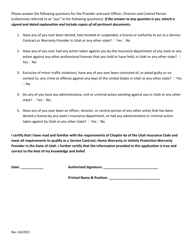 Application for Service Contract Provider, Home Warranty Provider, Vehicle Protection Product Warranty Provider - Utah, Page 4