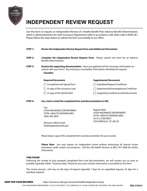 Independent Review Request - Utah Download Pdf