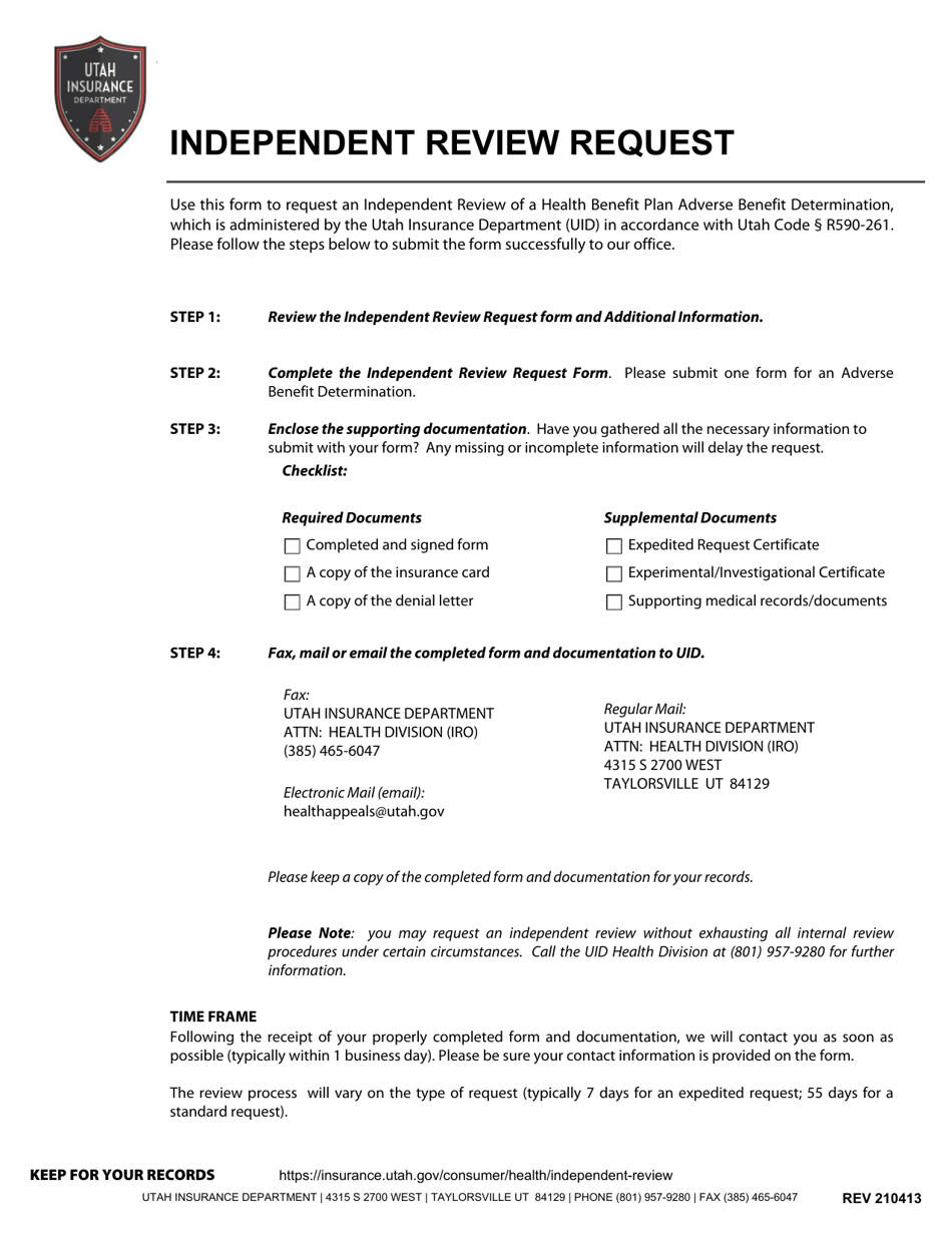 Independent Review Request - Utah, Page 1