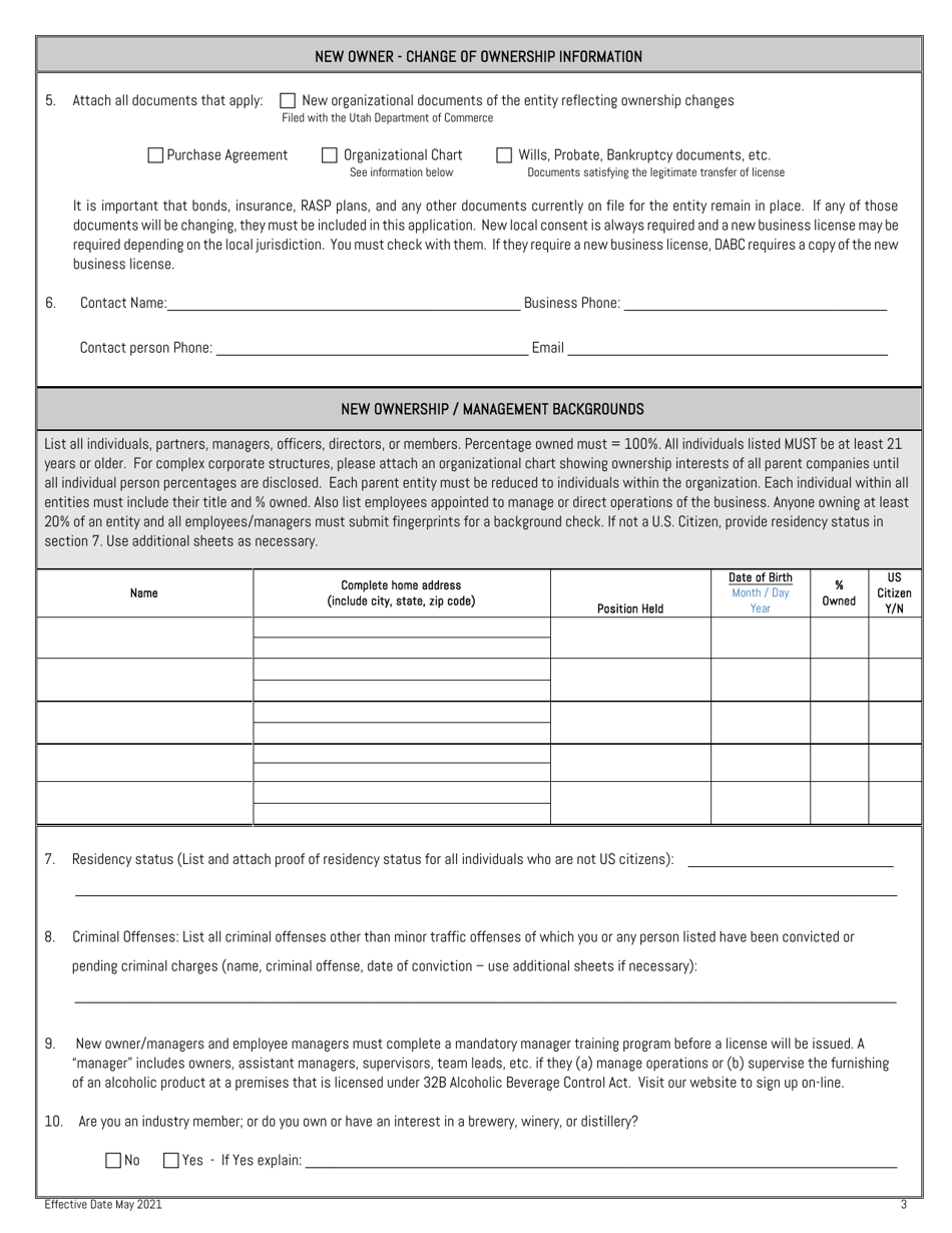 Dabc License Transfer of 51% or More Ownership of an Existing Entity - Utah, Page 3