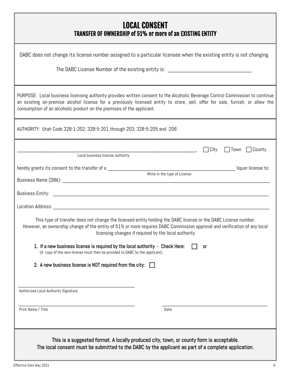Dabc License Transfer of 51% or More Ownership of an Existing Entity - Utah, Page 6