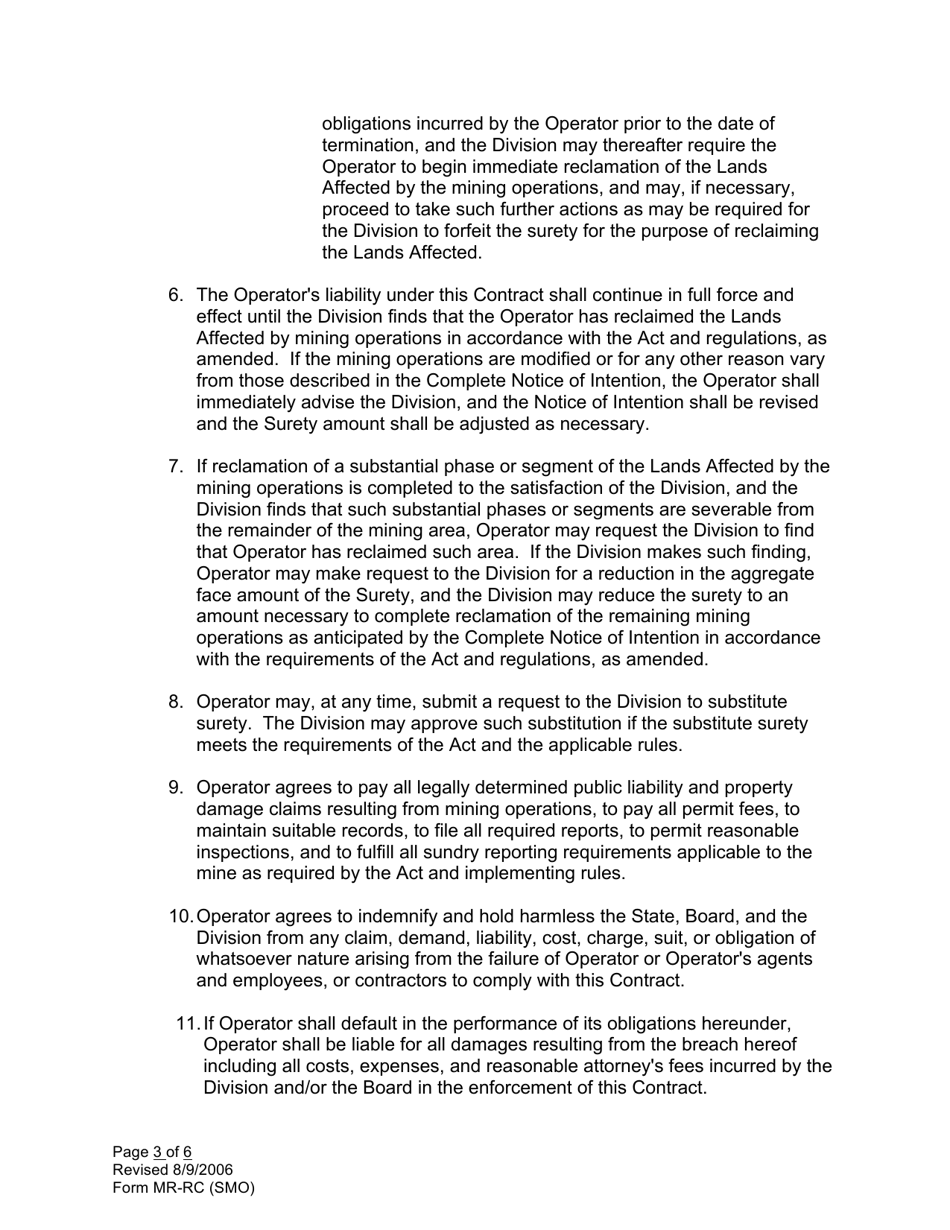 Form MR-RC (SMO) Small Mine Reclamation Contract - Utah, Page 3