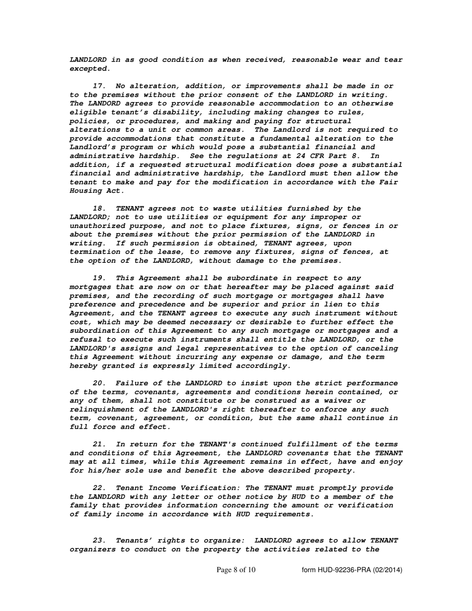 Form HUD-92236-PRA 811 Project Rental Assistance Lease Supportive Housing for Persons With Disabilities, Page 8