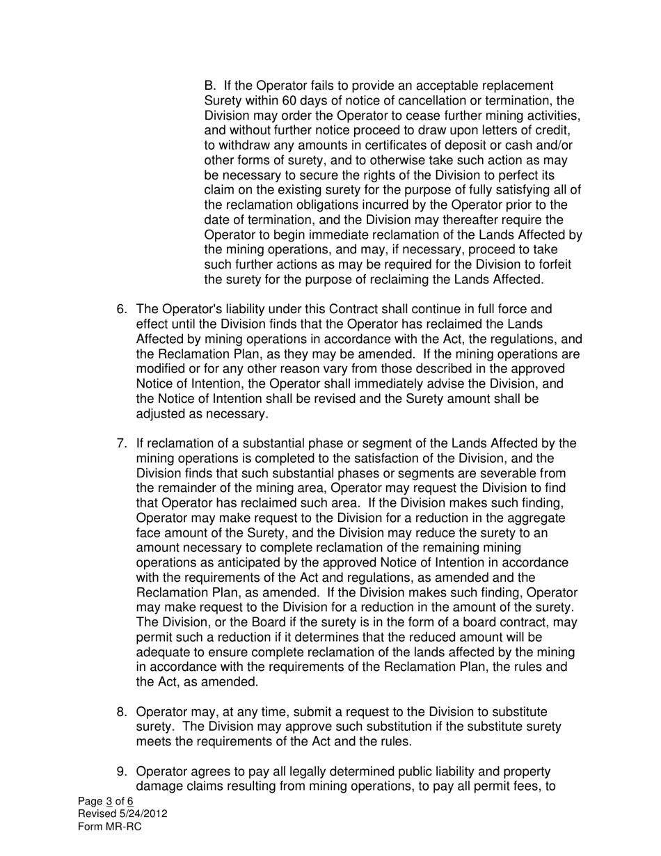 Form MR-RC (LMO) Large Mine Reclamation Contract - Utah, Page 3