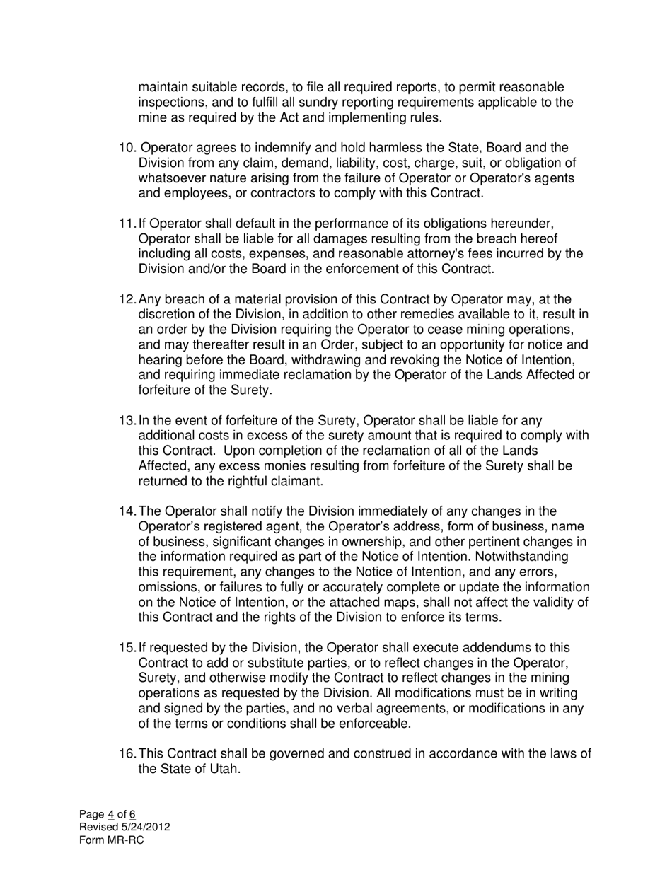 Form MR-RC (LMO) Large Mine Reclamation Contract - Utah, Page 4