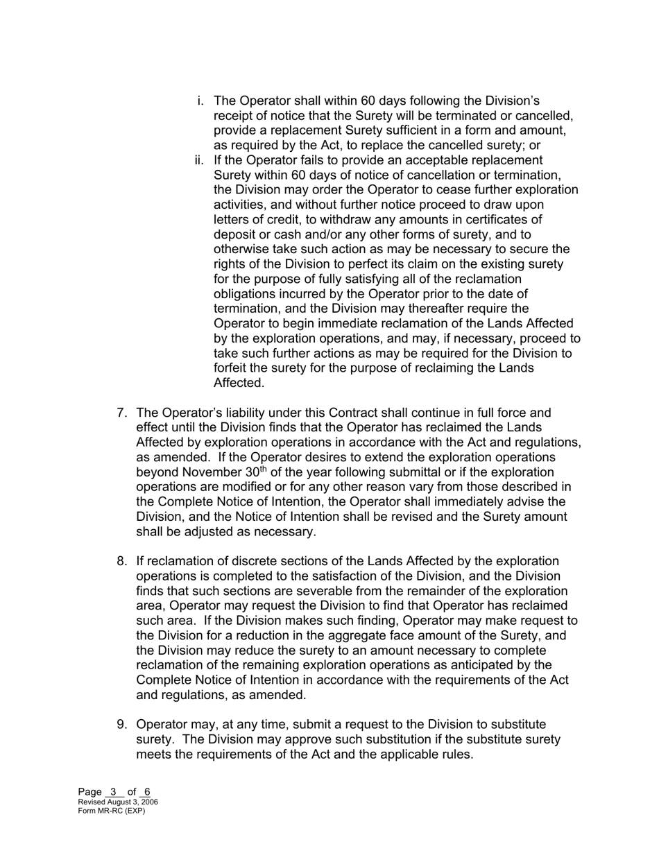 Form MR-RC (EXP) Exploration Reclamation Contract - Utah, Page 3