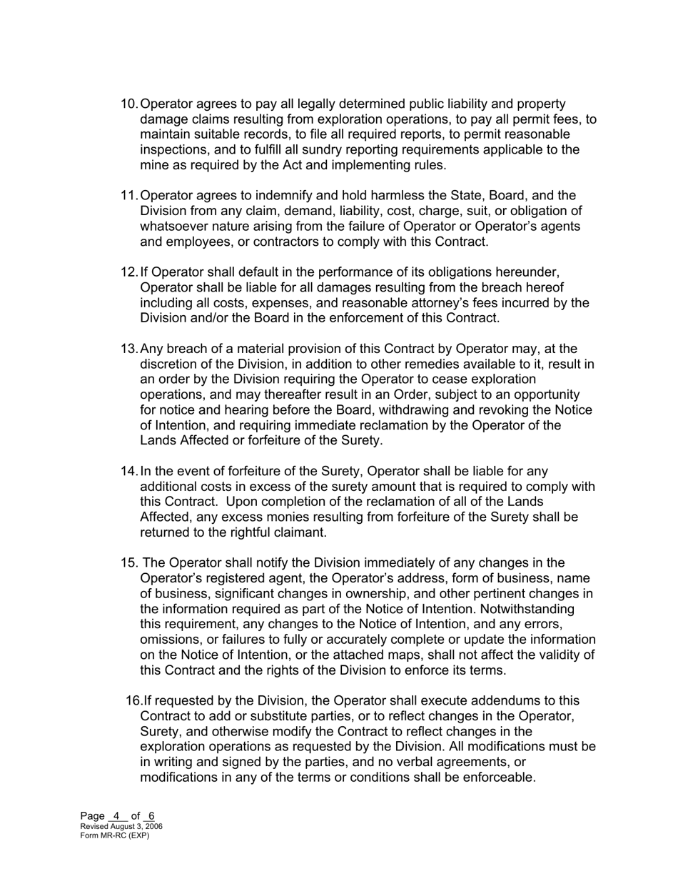 Form MR-RC (EXP) Exploration Reclamation Contract - Utah, Page 4