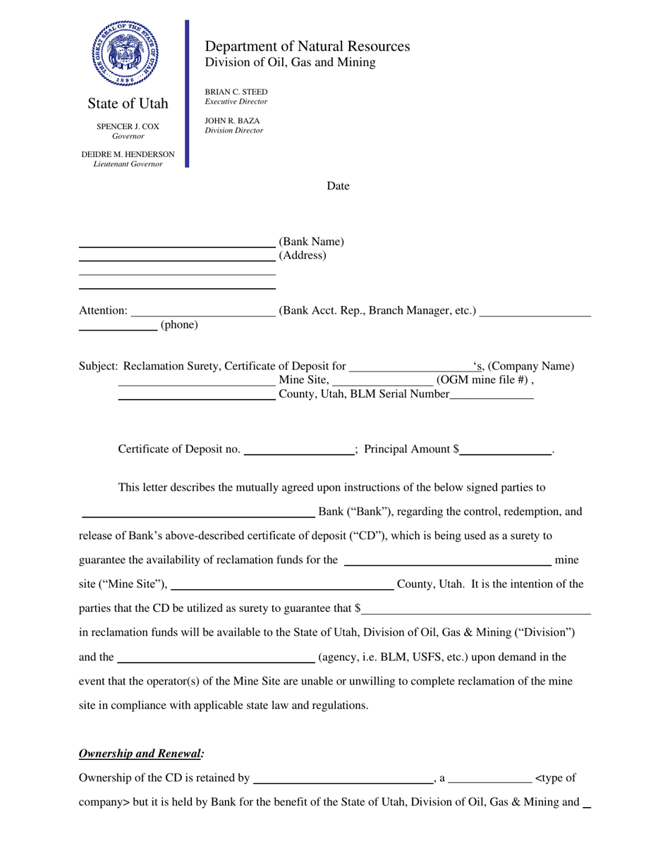 Joint Certificate of Deposit - Utah, Page 1