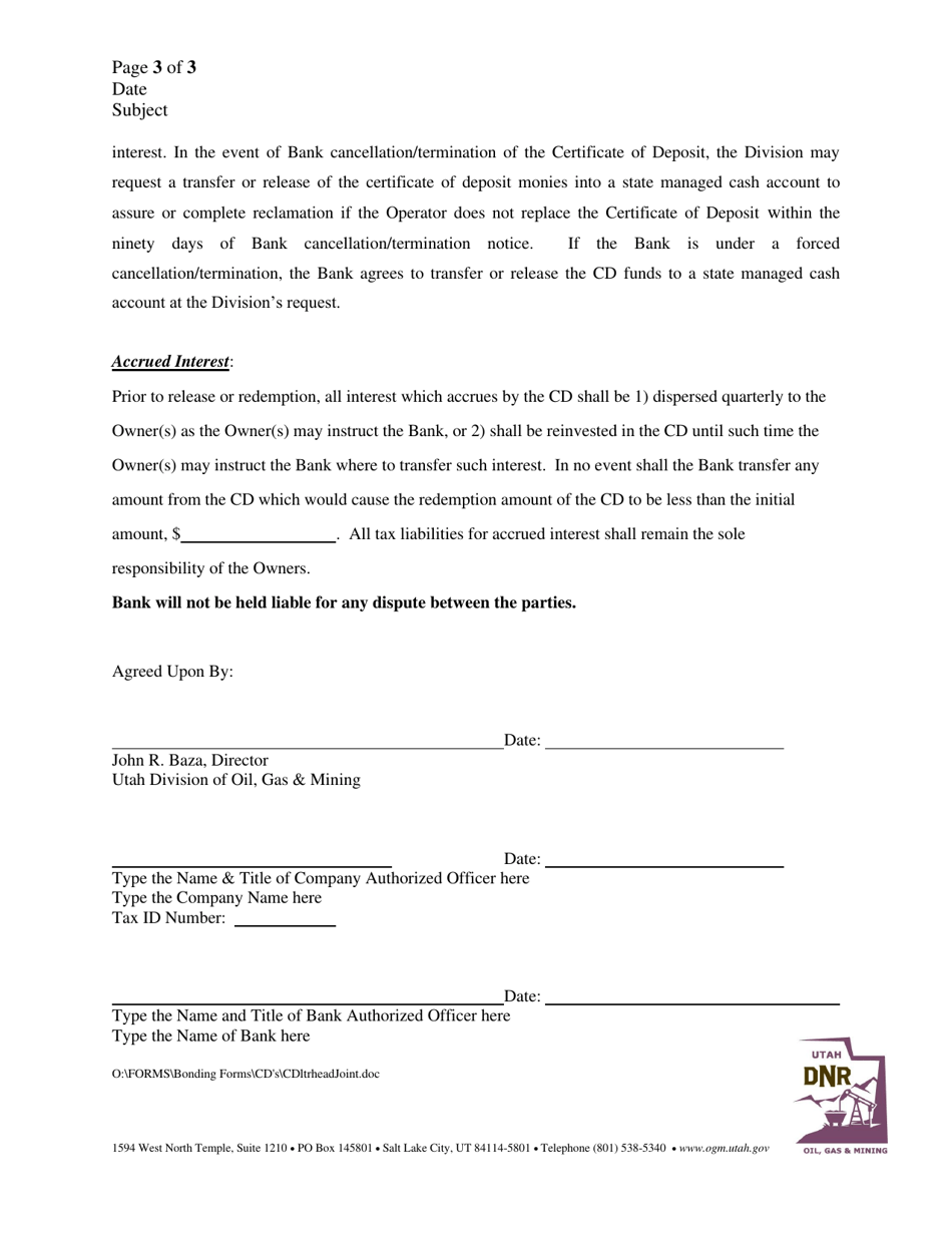 Joint Certificate of Deposit - Utah, Page 3