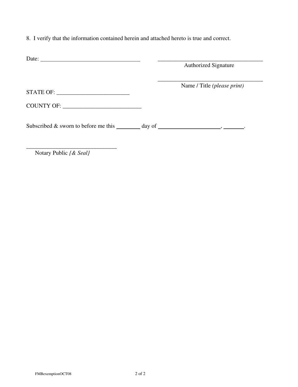 Request for Exemption From Fmb Classification - Utah, Page 2