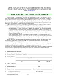Application for Label and Packaging Approval - Utah