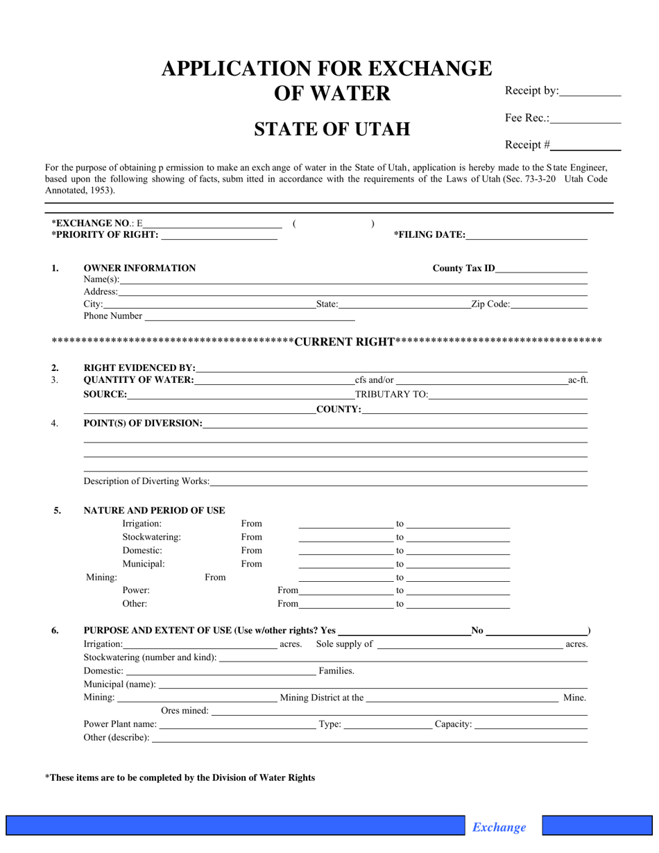 Application for Exchange of Water - Utah, Page 1