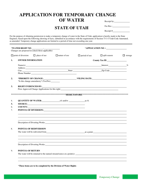 Application for Temporary Change of Water - Utah Download Pdf