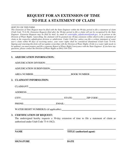 Request for an Extension of Time to File a Statement of Claim - Utah Download Pdf