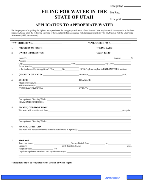 Application to Appropriate Water - Utah Download Pdf