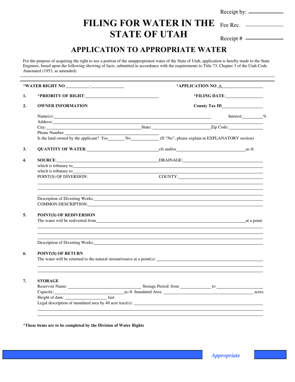 Application to Appropriate Water - Utah, Page 1