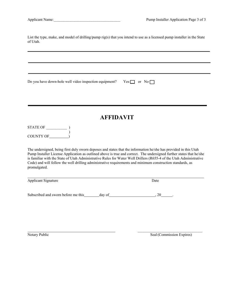 Utah Application for Pump Installer License Fill Out, Sign Online and