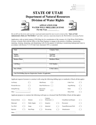 Document preview: Application for Water Well Drillers License - Utah