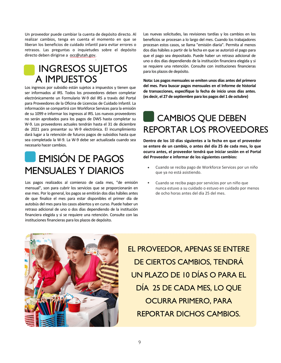 Guia Para Proveedores De Cuidado Infantil - Utah (Spanish), Page 9