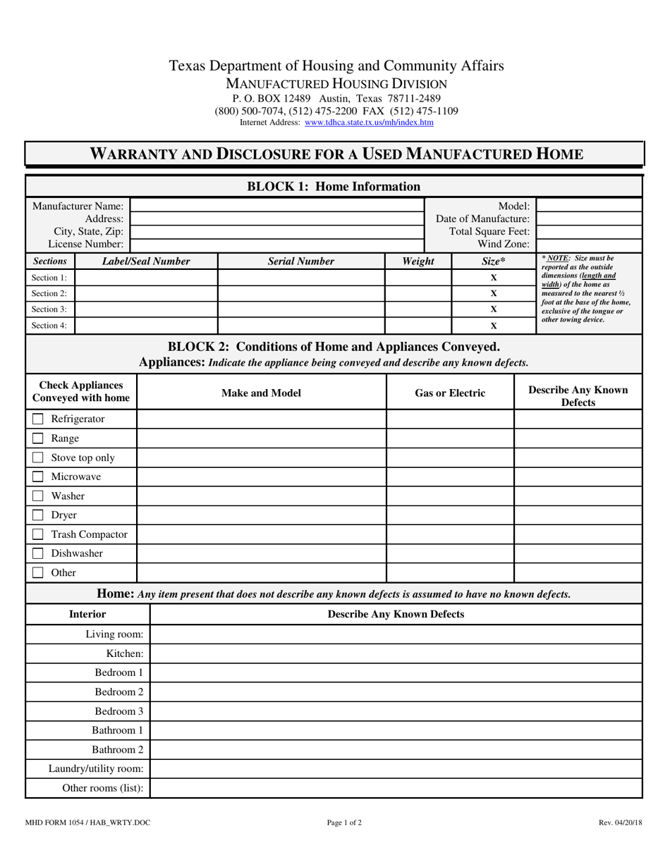 MHD Form 1054 Fill Out, Sign Online and Download Printable PDF, Texas Templateroller