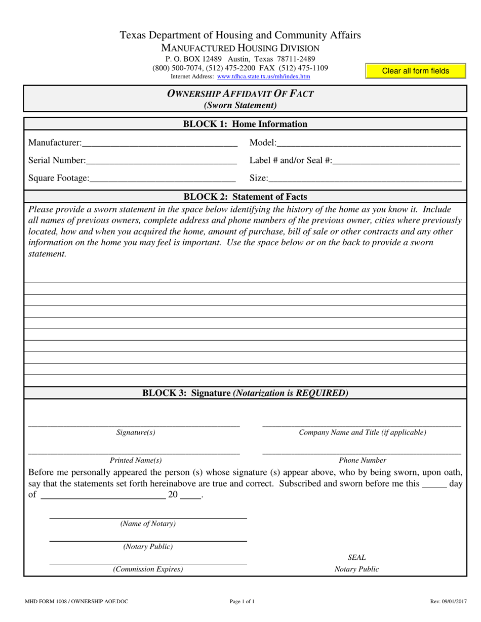 MHD Form 1008 - Fill Out, Sign Online and Download Fillable PDF, Texas ...