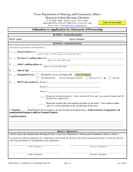Document preview: MHD Form 1071 Addendum to Application for Statement of Ownership - Texas