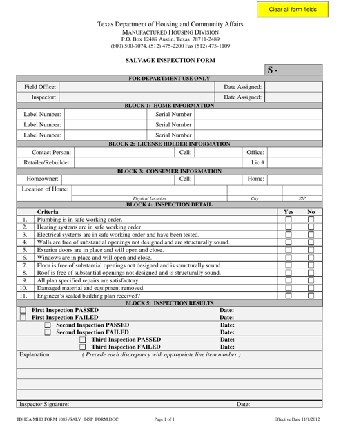 MHD Form 1085  Printable Pdf