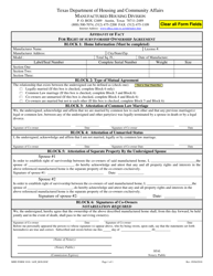 Document preview: MHD Form 1018 Affidavit of Fact for Right of Survivorship Ownership Agreement - Texas