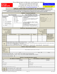 Document preview: MHD Form 1023 Application for Statement of Ownership - Texas