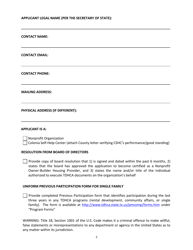 Application for Nonprofit Owner-Builder Housing Provider Certification - Texas Bootstrap Loan Program - Texas, Page 2