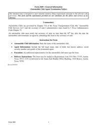 Document preview: Form 2605 Automobile Club Agent Termination Notice - Texas
