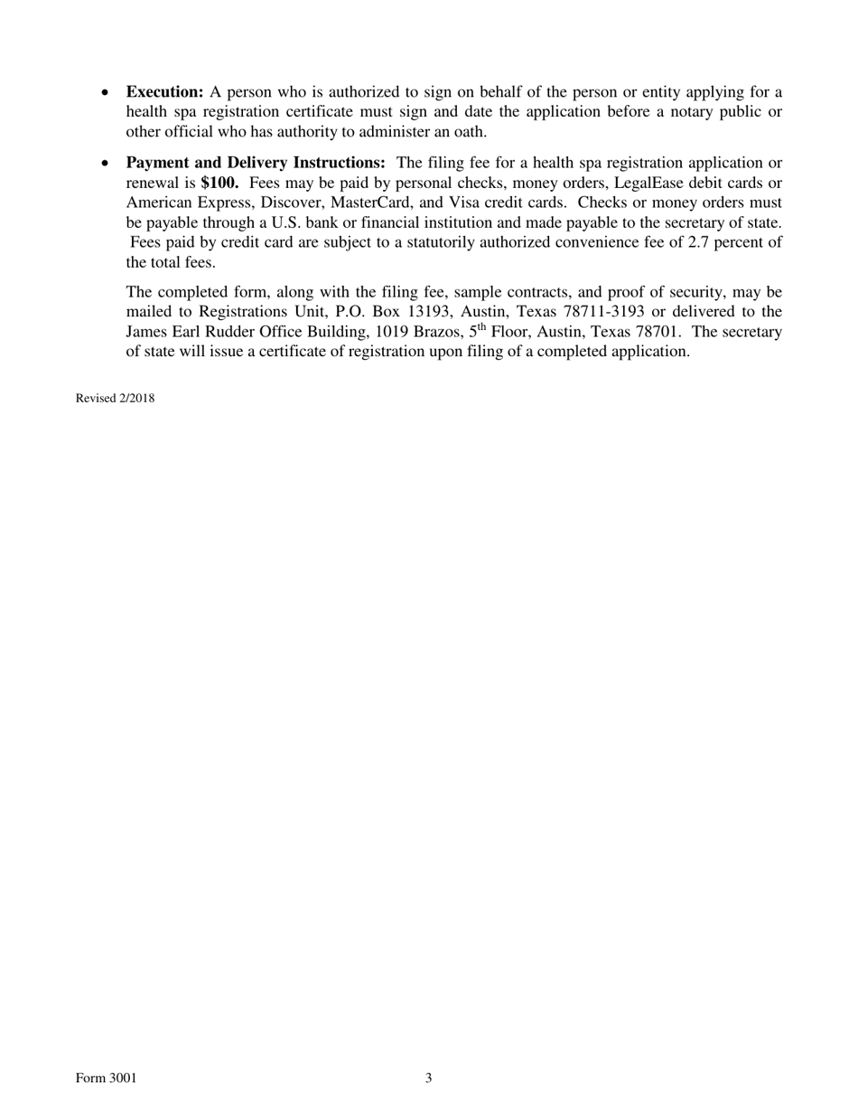 Form 3001 Health SPA Registration Application / Renewal - Texas, Page 3
