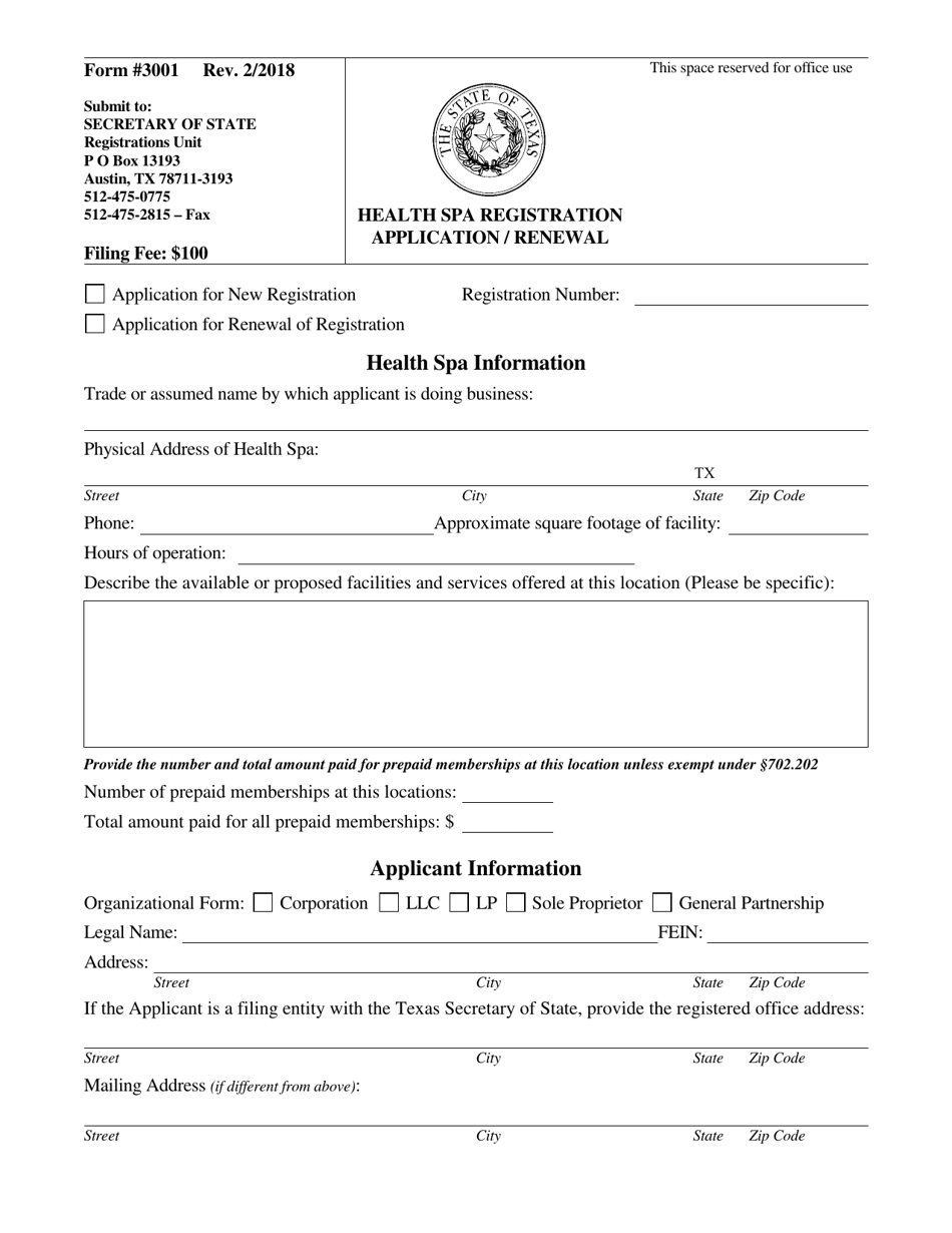 Form 3001 Health SPA Registration Application / Renewal - Texas, Page 4