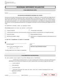 Form 7-13 Reasonable Impediment Declaration - Texas (English/Spanish), Page 2