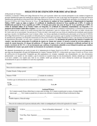 Form 13-6 Request for Disability Exemption - Texas (English/Spanish), Page 2