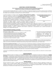 Document preview: Formulario 7-15C Aviso Para El Votante Provisional - Texas (Spanish)