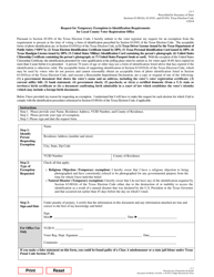 Document preview: Form 13-7 Request for Temporary Exemption to Identification Requirements for Local County Voter Registration Office - Texas (English/Spanish)