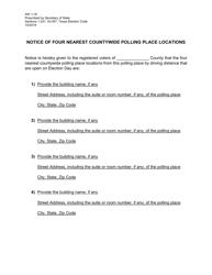 Document preview: Form AW1-16 Notice of Four Nearest Countywide Polling Place Locations - Texas (English/Spanish)