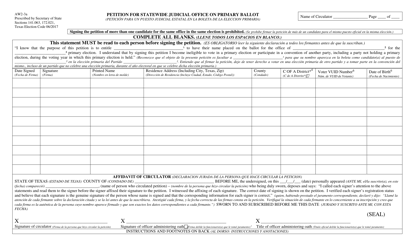 Document preview: Form AW2-3A Petition for Statewide Judicial Office on Primary Ballot - Texas (English/Spanish)