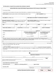 Form W2-18A Application for a Place on the Ballot (Special Election to Fill a Vacancy in Federal Office) - Texas (English/Spanish)