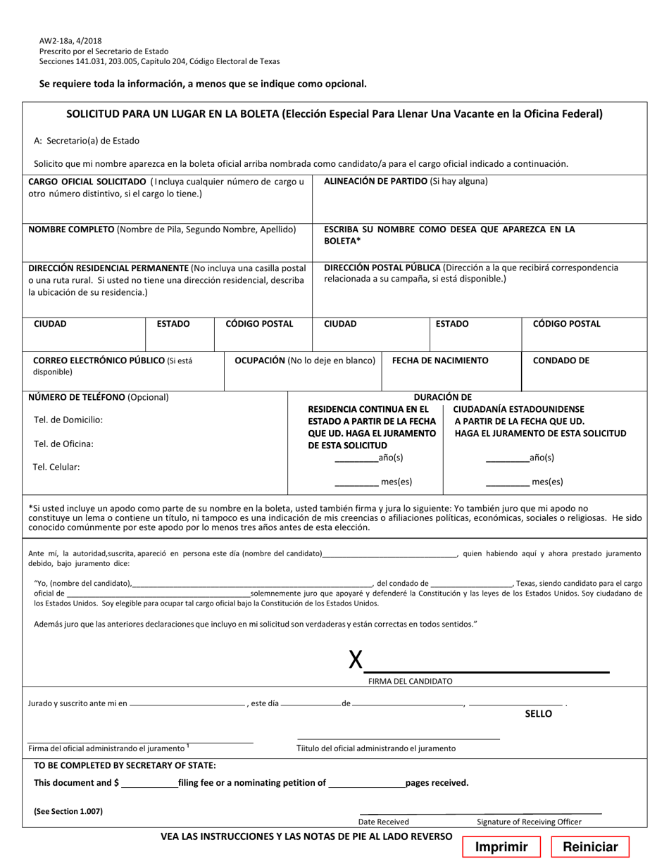 Form W218A Fill Out, Sign Online and Download Fillable PDF, Texas