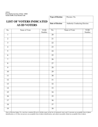 Form AW5-8 &quot;List of Voters Indicated as Id Voters&quot; - Texas