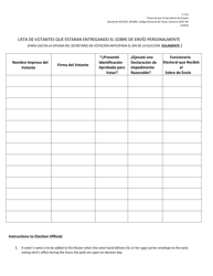 Formulario 5-11A Lista De Votantes Que Estaran Entregando El Sobre De Envio Personalmente - Texas (Spanish)