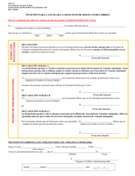 Document preview: Formulario AW5-17 Peticion Para Cancelar La Solicitud De Boleta Por Correo - Texas (Spanish)